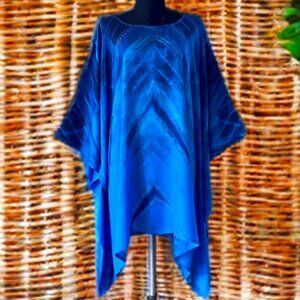 Blue Tie Dyed Dolman Sleeve Cover Up Poncho Top (#33)